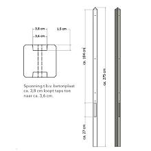 Lichtgewicht betonpaal met diamantkop ongecoat 8,5x8,5x275 cm, tussenpaal, grijs.